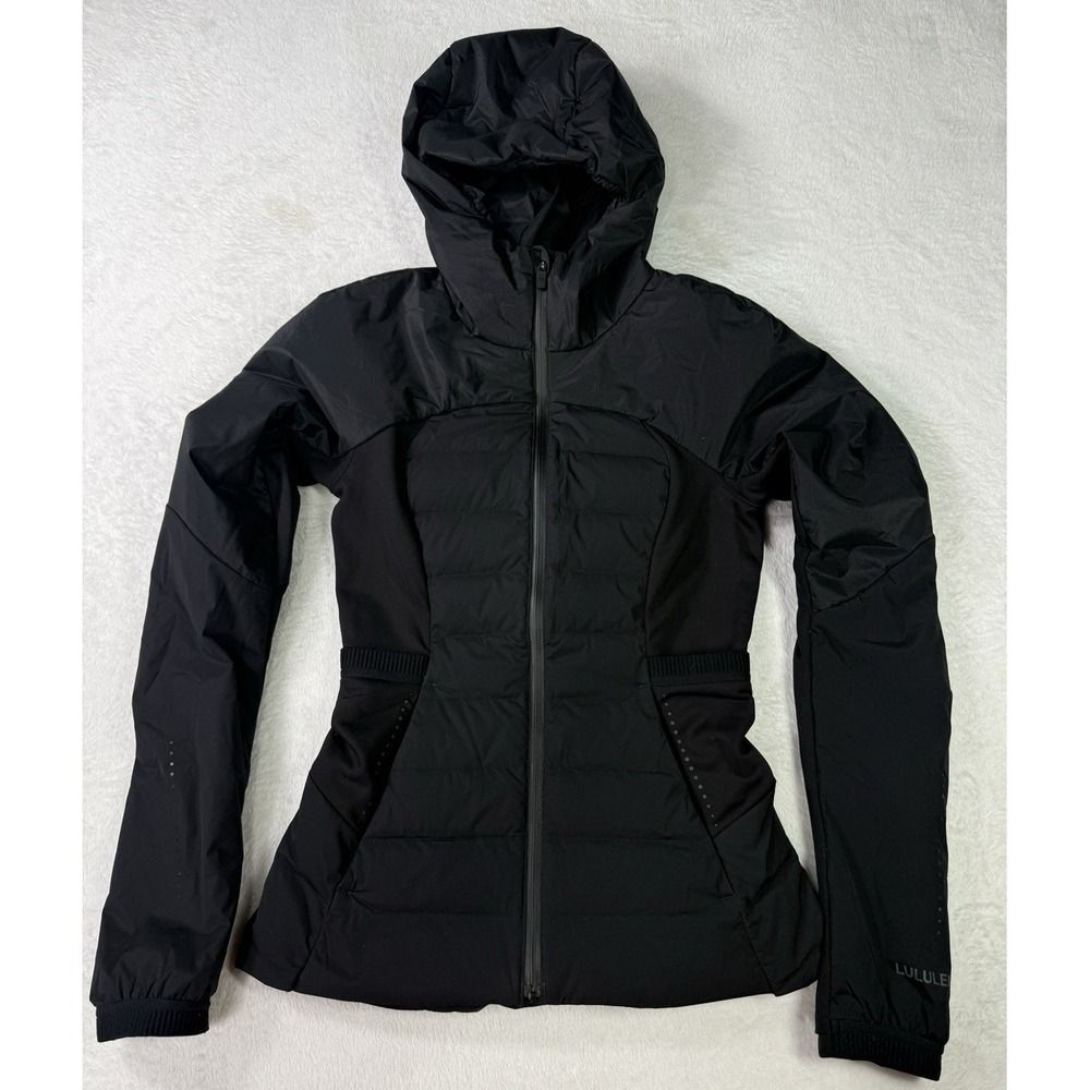 Lululemon Down For It All Jacket Size 2 In All Black With Hood Full Zip